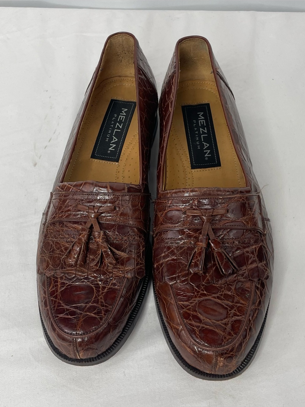 Mezlan Platinum Rodeo Genuine Crocodile Tassel Loafers Brown 8 M Spain